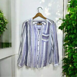 ZAC & RACHEL Artsy Purple Striped Button Down Casual Boho Blouse